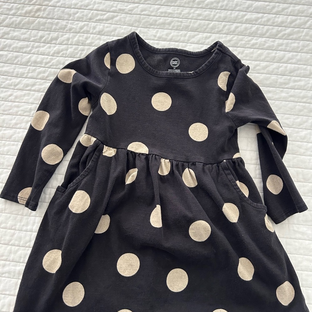 Wonder Nation Black and Cream Polka Dot Dress